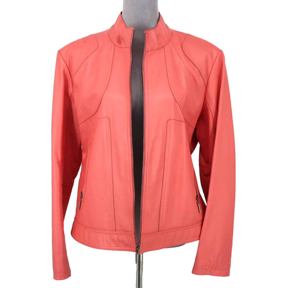 Wilsons Leather Maxima Jacket Womens 2XL Pink Lined Full Zip Mock Neck Pockets